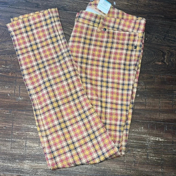 J.McLaughlin Becca Legging Brown Gold Burgundy Plaid Size 8 NWT - Picture 7 of 8